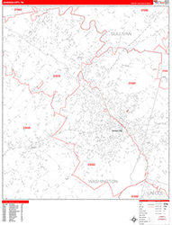 Johnson City Wall Map Zip Code Red Line Style 2026